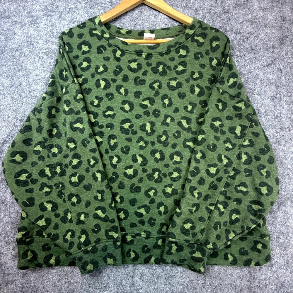 Secret Treasures Sweatshirt Girls Large (12-14) Green Leopard Boxy Oversized